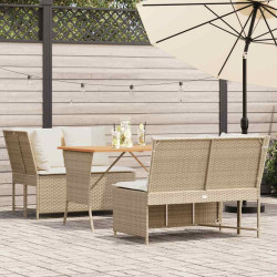 3 Pcs conjunto de sofás p/ jardim com almofadões vime PE bege