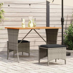 Mesa de jardim com tampo em acácia 105x75x72 cm vime PE cinza