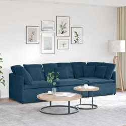 Sofá modular com almofadas veludo azul