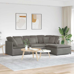 Sofá modular c/ pufes almofadas tecido corduroy cinzento-claro