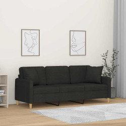 Sofá 3 lugares + almofadas decorativas 180 cm tecido preto