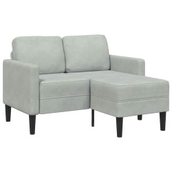 Sofá 2 lugares com chaise em l 125 cm veludo cinzento-claro