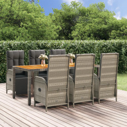 7 Pcs conjunto de jantar p/ jardim c/ almofadões vime PE cinza