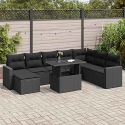 9 Pcs conjunto de sofás p/ jardim c/ almofadões vime PE preto