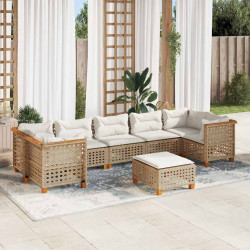 8 Pcs conjunto de sofás p/ jardim com almofadões vime PE bege