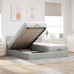 Estrutura cama otomana colchões 180x200cm veludo cinzento claro