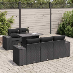 6 Pcs conjunto sofás de jardim c/ almofadões vime PE preto