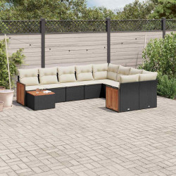 10 Pcs conjunto sofás de jardim c/ almofadões vime PE preto