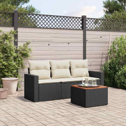 4 Pcs conjunto de sofás para jardim c/ almofadões vime PE preto