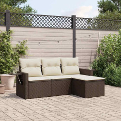 4 Pcs conjunto sofás de jardim c/ almofadões vime PE castanho