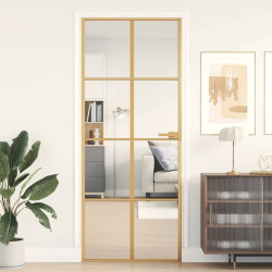 Porta interior 83x201,5 cm vidro temperado e alumínio dourado