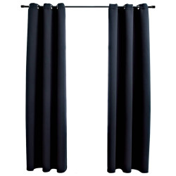 Cortinas blackout com argolas 2 peças tecido preto 97x213 cm