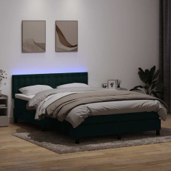 Cama box spring c/ colchão e LED 160x220 cm veludo verde-escuro
