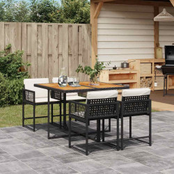 5 Pcs conjunto de jantar p/ jardim c/ almofadões vime PE preto
