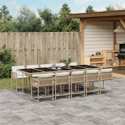 11 Pcs conjunto de jantar p/ jardim com almofadões vime PE bege