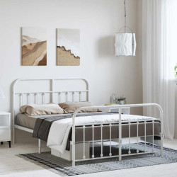Estrutura de cama com cabeceira e pés 135x190 cm metal branco
