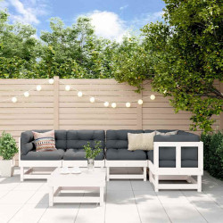6Pcs conjunto lounge jardim c/ almofadões madeira maciça branco