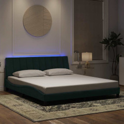 Estrutura de cama com LED sem colchão hanko 180x200 cm veludo verde-escuro