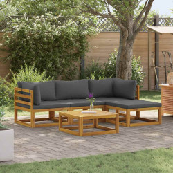 5 Pcs conj. lounge jardim c/ almofadões madeira acácia maciça