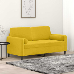 Sofá 2 lugares c/ almofadas decorativas 140 cm veludo amarelo