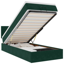 Cama otomana com colchão 120x190 cm veludo verde-escuro