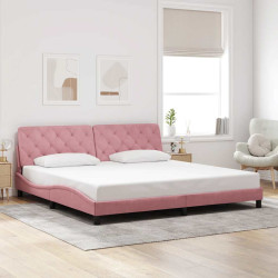 Estrutura de cama sem colchão 200x200 cm veludo rosa