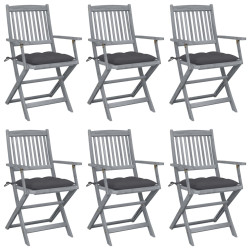 Cadeiras exterior dobráveis c/ almofadões 6 pcs acácia maciça