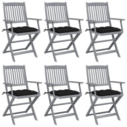 Cadeiras exterior dobráveis c/ almofadões 6 pcs acácia maciça