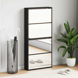 Sapateira com espelho 4 divisórias 63x17x134 cm preto