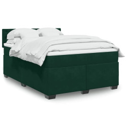 Cama com molas/colchão 140x200 cm veludo verde-escuro