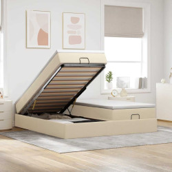 Estrutura de cama otomana com colchões tecido creme 180x200cm