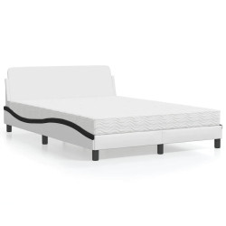 Cama com colchão dover 140x200 cm couro artificial preto e branco