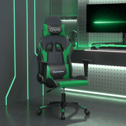 Cadeira gaming massagens couro artificial preto e verde