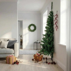 Meia árvore de natal artificial com suporte 210 cm PVC verde