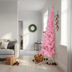 Meia árvore de natal artificial com suporte 210 cm PVC rosa