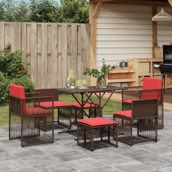 Conjunto de jantar para jardim com 7 peças e almofadas em rattan sintético marrom