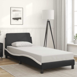 Estrutura de cama dover preta e branca 90x190 cm em couro sintético