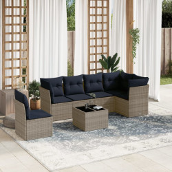 Conjunto de sofá de jardim com 7 peças e almofadas em rattan sintético cinza