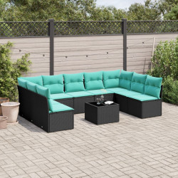 Conjunto de sofá de jardim com 10 peças e almofadas em rattan sintético preto