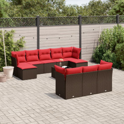 Conjunto de sofá de jardim com 11 peças e almofadas em rattan sintético marrom