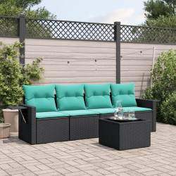 Conjunto de sofá de jardim de 5 peças com almofadas em rattan sintético preto