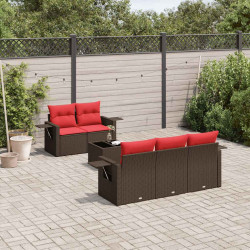 Conjunto de sofá de jardim com 6 peças e almofadas em rattan sintético marrom