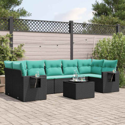 Conjunto de sofá de jardim com 8 peças e almofadas em rattan sintético preto