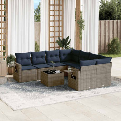 Conjunto de sofá de jardim de 9 peças com almofadas em rattan sintético cinza