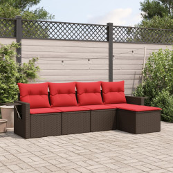 Conjunto de sofá de jardim de 5 peças com almofadas em rattan sintético marrom