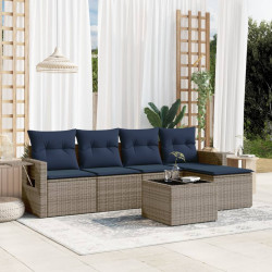 Conjunto de sofá de jardim com 6 peças e almofadas em rattan sintético cinza
