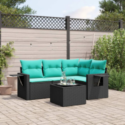 Conjunto de sofá de jardim de 5 peças com almofadas em rattan sintético preto