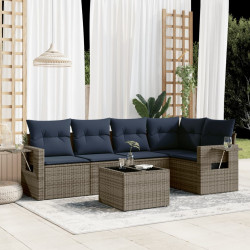 Conjunto de sofá de jardim com 6 peças e almofadas em rattan sintético cinza
