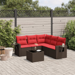 Conjunto de sofá de jardim com 6 peças e almofadas em rattan sintético marrom