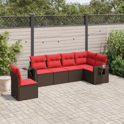 Conjunto de sofá de jardim com 6 peças e almofadas em rattan sintético marrom